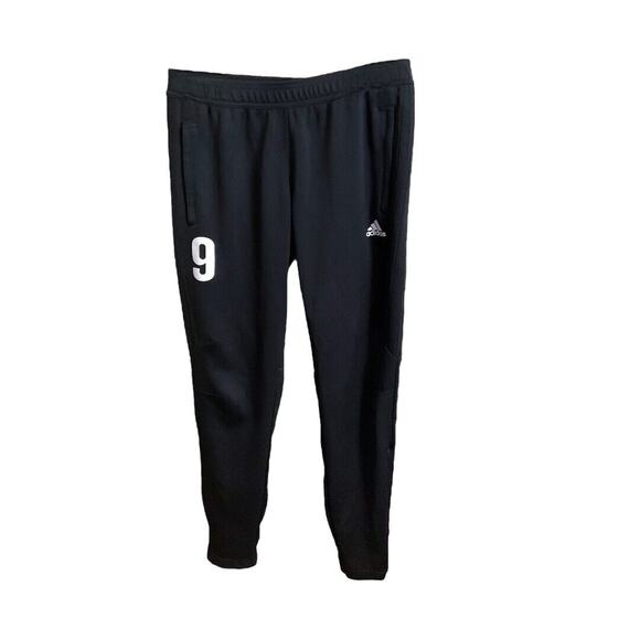 Adidas Track Pants Men Size M Black Straight Leg Logo Drawstring Pockets Zip Leg - Picture 12 of 13